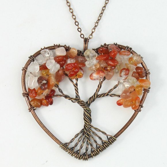 'Living Tree' Natural Gemstone Heart Pendant Necklace - Picture 10 of 14
